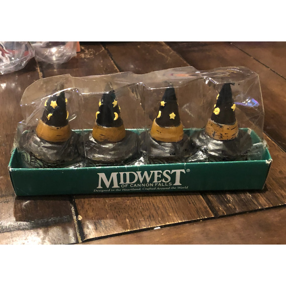 NWT Midwest Vintage 90s Halloween Tea‎ Light Candles Witch Hat 4 Witches Decor - Picture 3 of 7